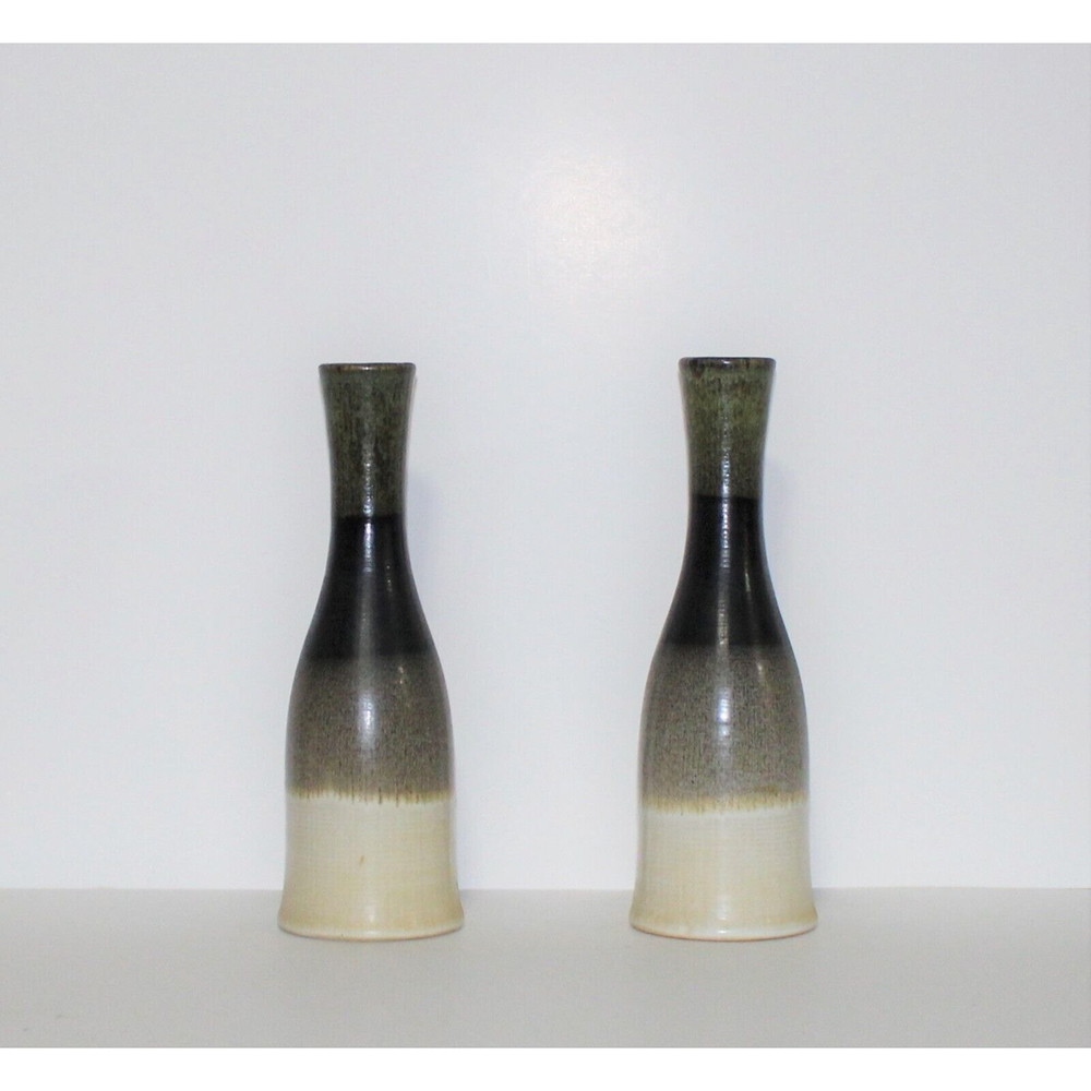 Signed Studio Pottery Hand Thrown Stoneware Multicolor Vases Vintage Deco